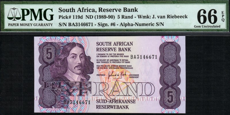 South Africa - 5 Rand - PMG 66EPQ - (1989-1990) Alpha-Numeric SN