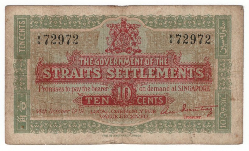 Straits Settlements - 10 Cents - (1919)