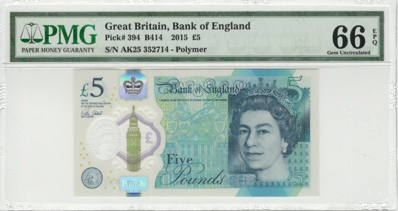 Great Britain - 5 Pounds - PMG 66EPQ - (2015) SN AK25 352714