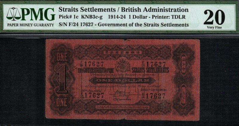 Straits Settlements - 1 Dollars - PMG 20 - (1914-1924) SN F/24 17627