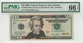 United States - 20 Dollars - PMG 66EPQ - (2009)  SN 44444449