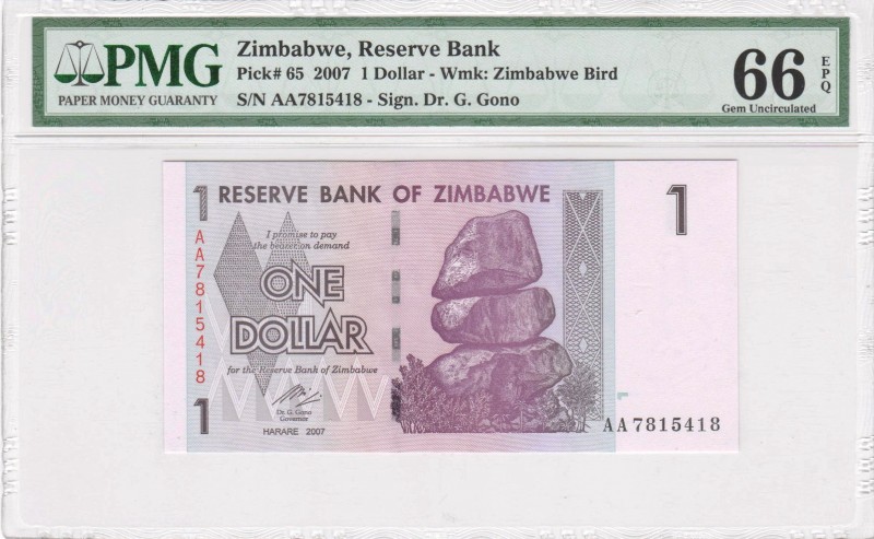 Zimbabwe - 1 Dollar - PMG 66EPQ - (2007)