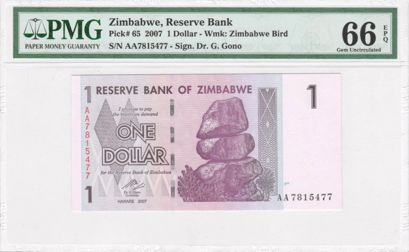 Zimbabwe - 1 Dollar - PMG 66EPQ - (2007)