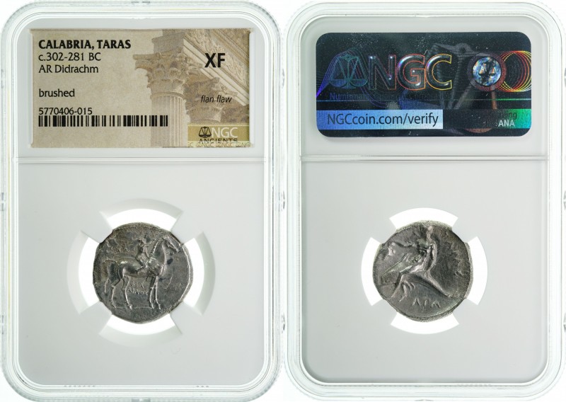 Calabria - TARAS - AR Didrachm - c.302-281 BC - NGC XF. High grade ancient silve...