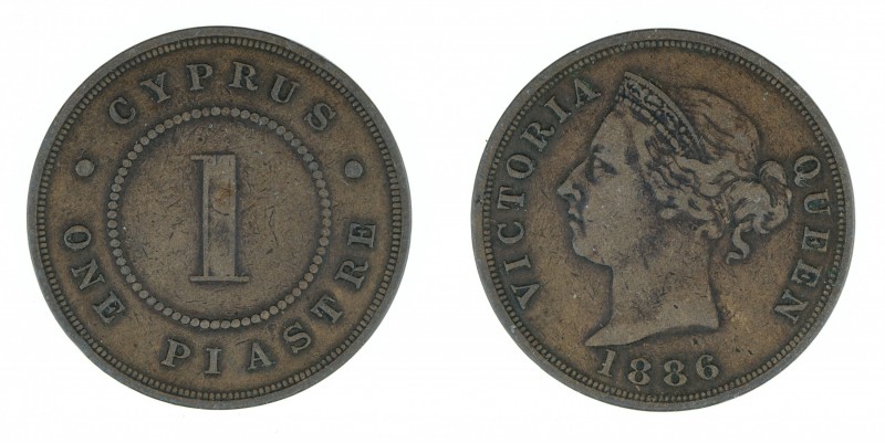 Cyprus - 1 piastre 1886. KM-3.2. Scarce like all Cyprus copper coins after 1879.