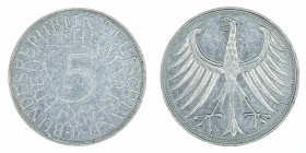Germany - 5 Deutsche Mark - Silver - 1957-D