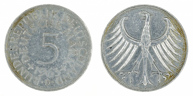 Germany - 5 Deutsche Mark - Silver - 1963-D