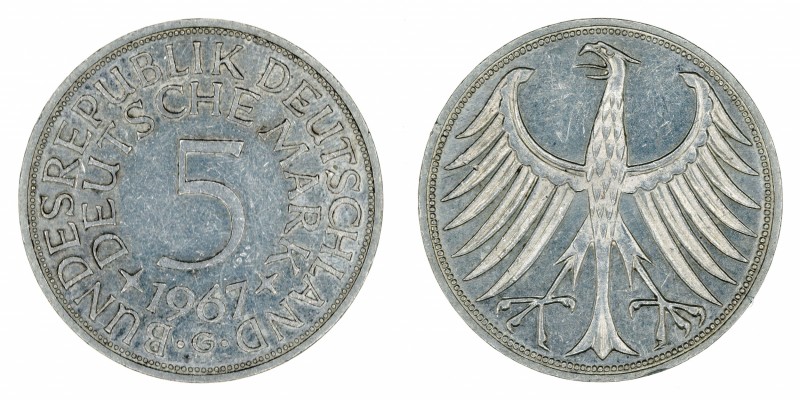 Germany - 5 Deutsche Mark - Silver - 1967-G