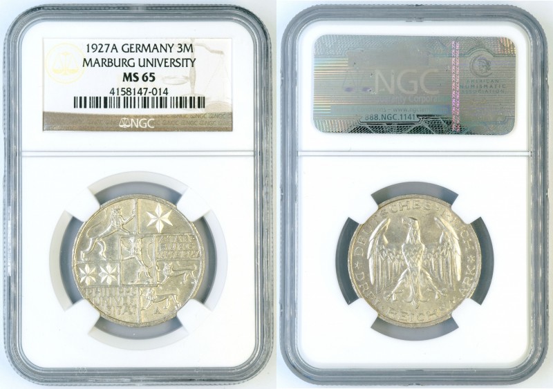 Germany - Weimar Republic - Marburg University - 3 Mark 1927 A - NGC MS-65. KM 5...