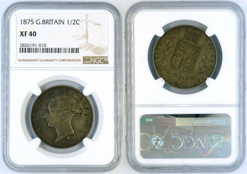 Great Britain - 1/2 crown 1875 - NGC XF-40. KM-756. Nice XF, even gray tone. CV:...