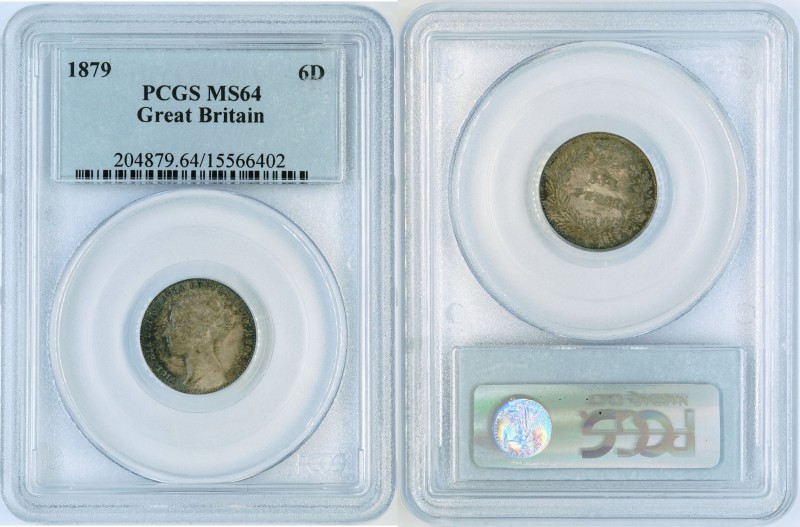 Great Britain - 6 pence 1879 - PCGS MS-64. KM 751.2. Nice UNC, toned. CV: $500 (...