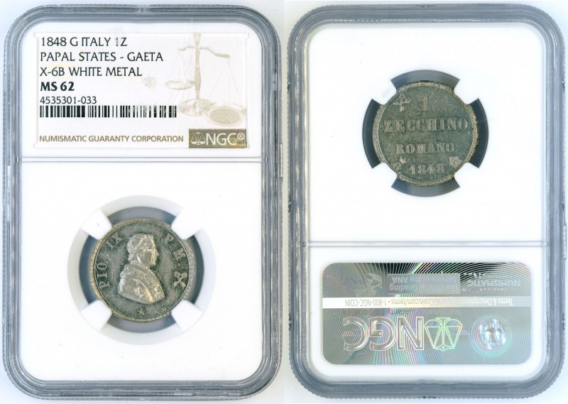 Italy - 1 Zecchino 1848 - NGC MS-62. KM X#6B, Very rare piece, privately struck ...