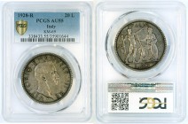 Italy - 20 Lire 1928-R - PCGS AU-55