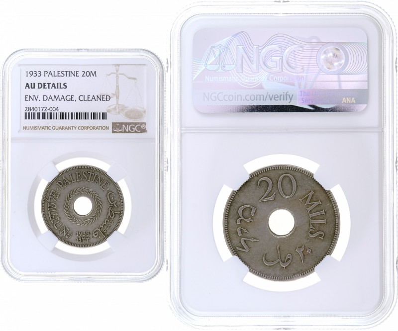 Palestine - 20 Mils - NGC AU Details - 1933