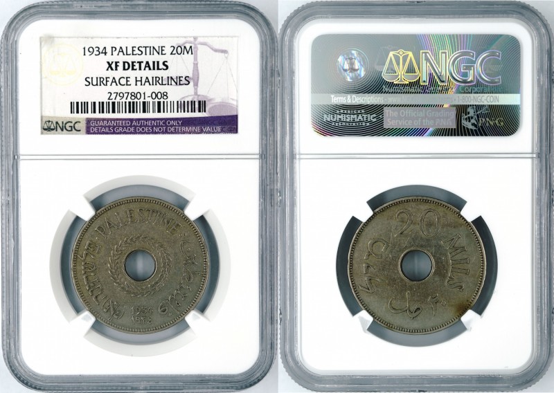 Palestine - 20 Mils - NGC XF Details - 1934