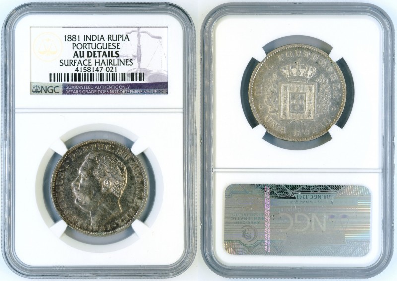 Portuguse India-Goa - 1 rupia 1881 - NGC AU DETAILS. KM-312. About UNC detals, “...