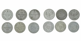 Russia - 6 silver 10 kopeks lot 1901-1909