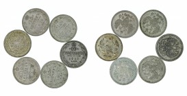 Russia - 6 silver 10 kopeks lot 1910-1915
