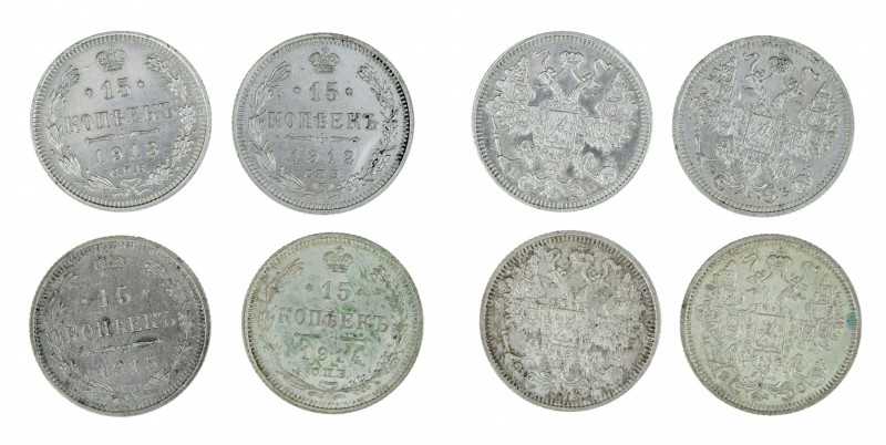 Russia - Quartet of 15 kopeks 1912-1915. 1912, 1913, 1914, 1915, mostly UNC, som...