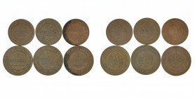 Russia - WWI - 6 copper coins lot 1914-1916