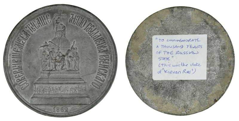 Russia - Zinc medal - commemorating 1000 years to Russian state. 1862. Huge and ...