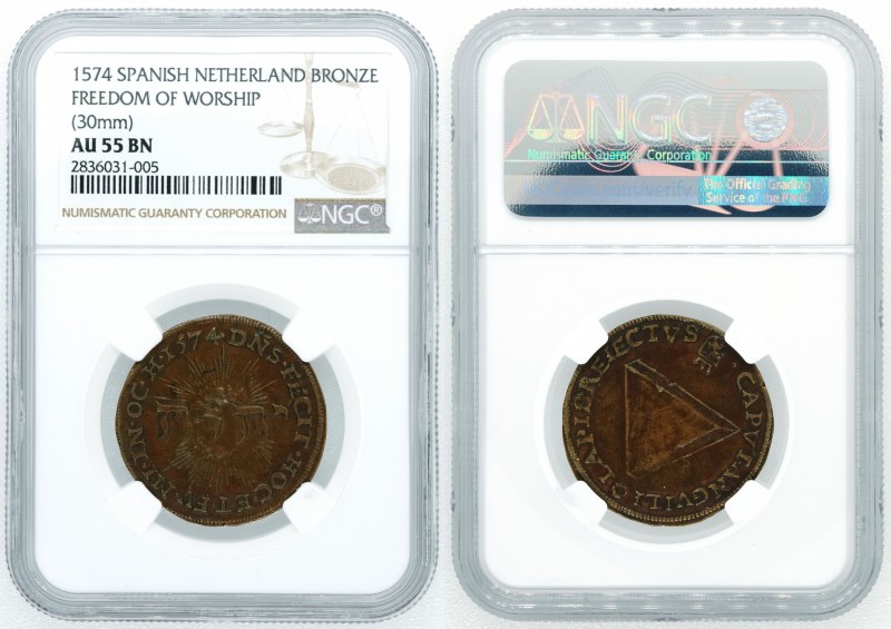 Spain Netherland - Freedom of Worship Medal - NGC AU55 BN - 1574 - יהוה