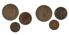 Straits Settlements - Trio 1/4 - 1/2 cent - and 1 cent 1845