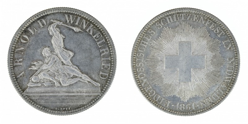 Switzerland - 5 francs shooting-Nidwalden 1861. KM-S6. Scarce coin, only 6K was ...