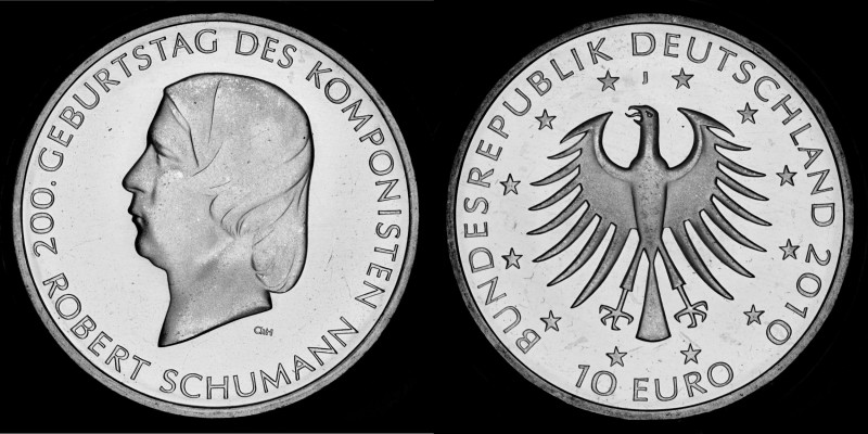 10 Euro 2010 Deutschland - Numisblatt 1/2010. 200th birthday of Robert Schumann,...