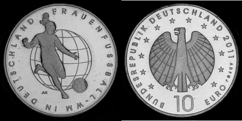 10 Euro 2011 Deutschland - Numisblatt 3/2011. Women's World Cup, Copper-Nickel, ...