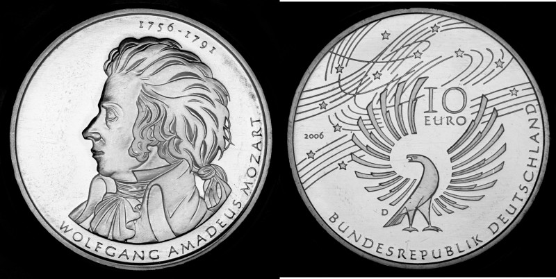 10 Euro 2006 Deutschland - Numisblatt 1/2006. 250th birthday of Wolfgang Amadeus...