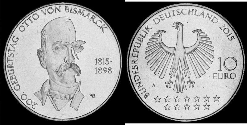 10 Euro 2015 Deutschland - Numisblatt 2/2015. 200th birthday of Otto von Bismarc...