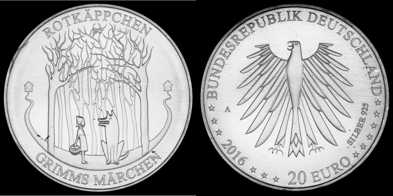 20 Euro 2016 Deutschland - Numisblatt 1/2016. Grimm's Fairy Tales: Little Red Ri...