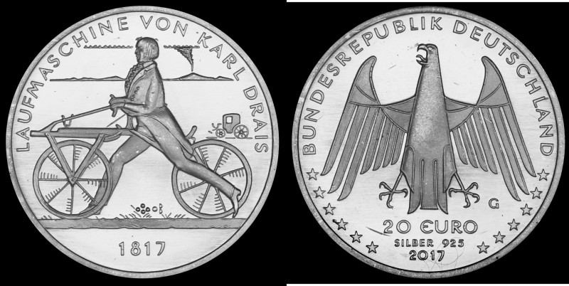 20 Euro 2017 Deutschland - Numisblatt 4/2017. 200 Years of Bicycle - Karl Drais,...