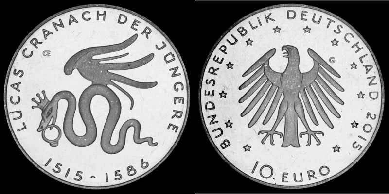 10 Euro 2015 Deutschland - Numisblatt 6/2015. 500th birthday of Lucas Cranach, C...