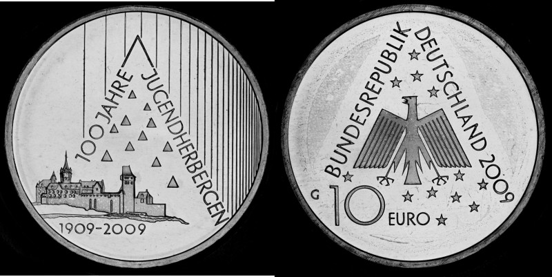 10 Euro 2009 Deutschland - Numisblatt 5/2009. 100 Years youth hostels, Silver, 1...