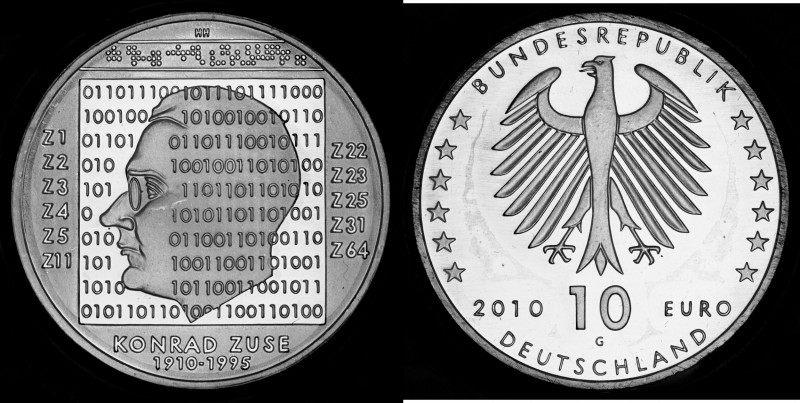 10 Euro 2010 Deutschland - Numisblatt 2/2010. 100th birthday of Konrad Zuse, Sil...