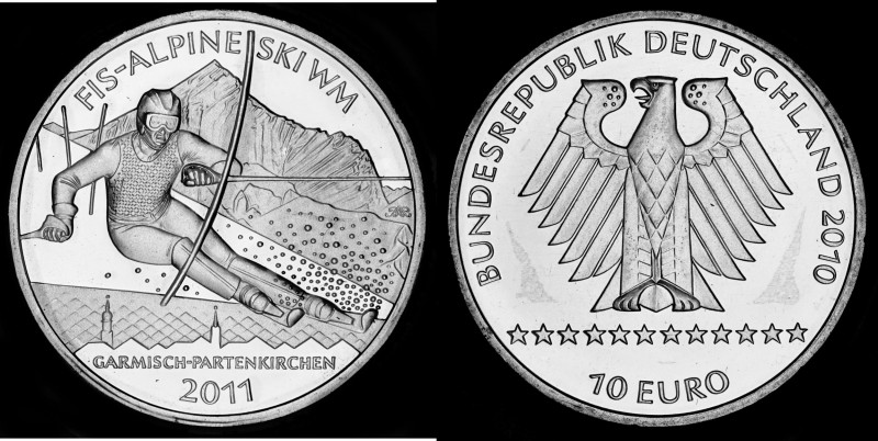 10 Euro 2010 Deutschland - Numisblatt 6/2010. FIS Alpine Ski World Championships...