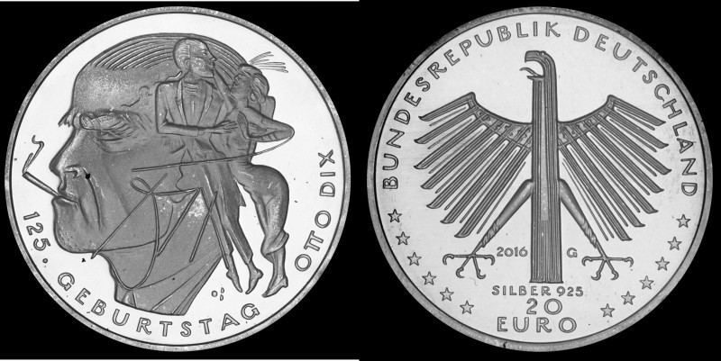 20 Euro 2016 Deutschland - Numisblatt 5/2016. 125th birthday of Otto Dix, Silver...