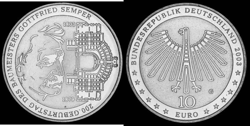 10 Euro 2003 Deutschland - Numisblatt 6/2003. 200th birthday of Gottfried Semper...