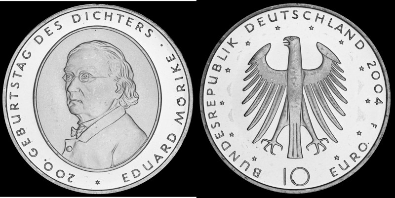 10 Euro 2004 Deutschland - Numisblatt 4/2004. 200th birthday of Eduard Mörike, S...