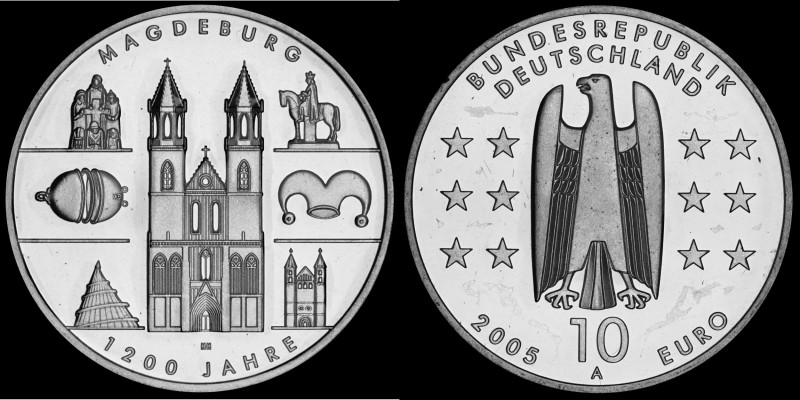 10 Euro 2005 Deutschland - Numisblatt 4/2005. 1200 years Magdeburg, Silver, 18g,...