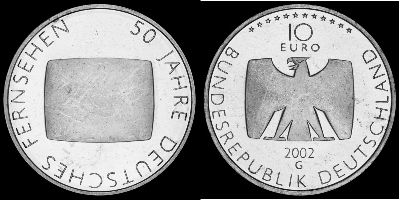 10 Euro 2002 Deutschland - Numisblatt 5/2002. 50 years of German television, Sil...