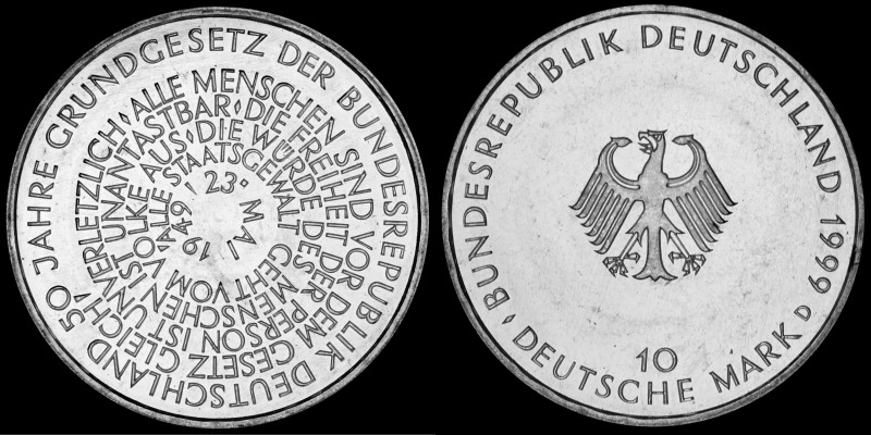 10 Mark 1999 Deutschland - Numisblatt 1/1999. 50th Anniversary of German constit...