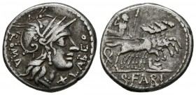 GENS FABIA. Denario. (Ar. 3,82g/19mm). 124 a.C. Norte de Italia. (Crawford 273/1; FFC 697). MBC-.