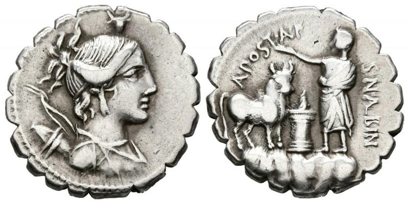 GENS POSTUMIA. Denario. (Ar. 3,90g/19mm). 81 a.C. Taller auxiliar de Roma. (Craw...