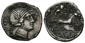 GENS RUTILIA. Denario. (Ar. 3,23g/18mm). 77 a.C. Roma. (387/1; FFC 1095). MBC