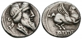 GENS TITIA. Denario. (Ar. 2,96g/17mm). 90 a.C. Roma. (Crawford 341/1; FFC 1142). MBC-.