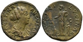 FAUSTINA II. Sestercio. (Ae. 26,12g/32mm). 152 d.C. Roma. (RIC 1649). MBC. Oxidaciones limpiadas.