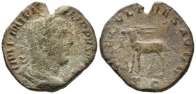 FILIPO I. Sestercio. (Ae. 12,71g/28mm). 248 d.C. Roma. (RIC 161). Acuñación conmemorativa del 1000 aniversario de Roma (Juegos seculares). MBC-.